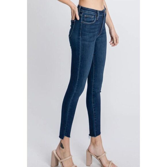 L.T.J. Letter to Juliet Size 28 Dark Verona Raw Frayed Step Diagonal Hem Jeans - Picture 10 of 10